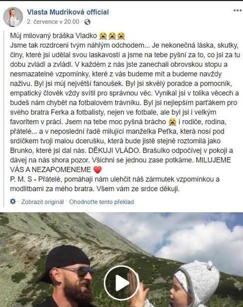 Vlasta Mudríková napísala emotívny odkaz bratovi.