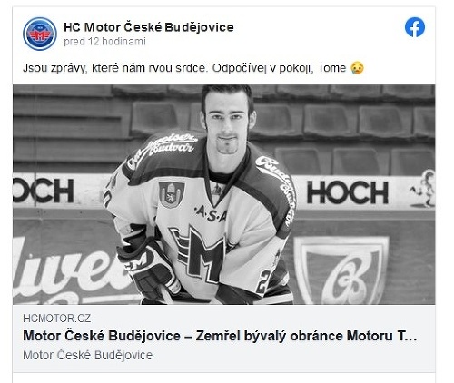 Informáciu o smrti Tomáša Prokopa priniesol klub Motor České Budějovice.