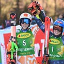 Na snímke zľava druhá slovenská lyžiarka Petra Vlhová, víťazná Američanka Mikaela Shiffrinová a tretia Marta Bassinová z Talianska po 2. kole obrovského slalomu žien Svetového pohára v alpskom lyžovaní v rakúskom Semmeringu.