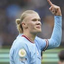 Futbalista Erling Haaland z Manchestru City sa teší z gólu v zápase 21. kola anglickej Premier League Manchester City - Wolverhampton Wanderers.