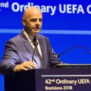 Prezident Medzinárodnej futbalovej federácie Gianni Infantino počas príhovoru na riadnom Kongrese UEFA v priestoroch Incheba Expo Aréna v Bratislave v roku 2018.