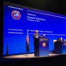 Prezident Medzinárodnej futbalovej federácie Gianni Infantino počas príhovoru na riadnom Kongrese UEFA v priestoroch Incheba Expo Aréna v Bratislave v roku 2018.