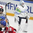 Českí hokejisti sa tešia z gólu.