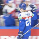 Richard Pánik (Slovensko) oslavuje gól po samostatnom nájazde v zápase Slovensko - Kanada.