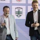 Na snímke sprava prezident Únie ligových klubov (ÚLK) Ivan Kozák a výkonný riaditeľ Niké Roman Berger sa usmievajú počas tlačovej konferencie. Najvyššia slovenská futbalová súťaž ponesie od nadchádzajúcej sezóny názov Niké liga. 