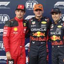 Max Verstappen, Charles Leclerc a Sergio Perez