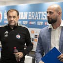 Generálny riaditeľ ŠK Slovan Bratislava Ivan Kmotrík ml. a tréner ŠK Slovan Bratislava  Vladimír Weiss st.