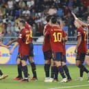 Na snímke hráči Španielska oslavujú víťazstvo v zápase A-skupiny kvalifikácie ME 2024 vo futbale Gruzínsko - Španielsko (1:7)