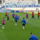 Tréning slovenských futbalistov pred zápasom s Luxemburskom.