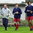 Tréner Jozef Šuran, Radoslav Zábavnik, Peter Hlinka a Vladimír Janočko počas tréningu reprezentácie.