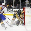 Brankár Las Vegas Golden Knights v akcii proti Montrealu Canadiens.