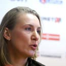 Na snímke olympijská víťazka Anastasia Kuzminová počas tlačovej konferencie Slovenského zväzu biatlonu (SZB).