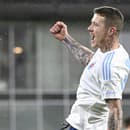 Na snímke  hráč Juraj Kucka (Slovan) sa teší z gólu na 1:1.