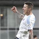 Na snímke  hráč Juraj Kucka (Slovan) sa teší z gólu na 1:1.