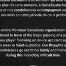 Klub NHL Montreal Canadiens vyjadril ľútosť nad chlapcovou smrťou. 