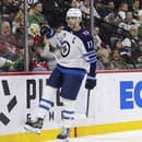 Center Adam Lowry z Winnipegu Jets sa raduje z gólu s Ninom Niederreiterom.