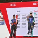 Stupeň víťazov v Jasnej: Zľava druhá Mikaela Shiffrinová, uprostred víťazka Sara Hectorová a vpravo tretia Alice Robinsonová.