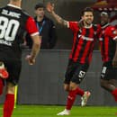 Gólová radosť hráčov FC Spartak Trnava, sprava Philip Azango a Michal Ďuriš 