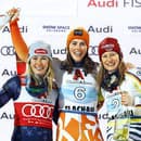 Na tieto snímky sa pozerá dobre. Slovenská lyžiarka Petra Vlhová (v strede) ako víťazka.