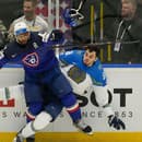 Pierre-Edouard Bellemare (Francúzsko) a Tamirlan Gaitamirov (Kazachstan) v súboji pri mantineli.