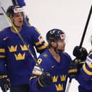 Radosť hokejistov Švédska po góle v zápase so Slovenskom na MS 2024