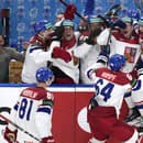 Českí hokejisti sa tešia z výhry 2:0.