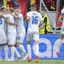 Slovenskí futbalisti sa tešia po strelení úvodného gólu v zápase E-skupiny Belgicko - Slovensko na ME vo futbale vo Frankfurte