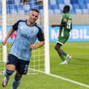 Na snímke Róbert Mak (Slovan) oslavuje gól počas prípravného zápasu ŠK Slovan Bratislava - FC Petržalka.