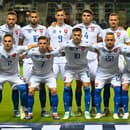 Slovenskí futbaloví reprezentanti pózujú pre skupinovú fotografiu pred zápasom 1. kola C-divízie 1. skupiny futbalovej Ligy národov vo futbale Estónsko - Slovensko v Tallinne. 