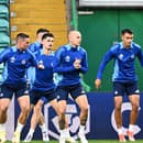 Na snímke futbalisti ŠK Slovan Bratislava počas tréningu pred stredajším zápasom 1. kola ligovej fázy Ligy majstrov proti Celtic FC.