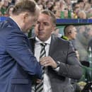 Na snímke vľavo tréner ŠK Slovan Bratislava Vladimír Weiss st. a vpravo tréner Celticu Glasgow Brendan Rodgers.