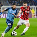 Na snímke zľava Tigran Barseghjan (Slovan) a Strahinja Pavlović (AC Miláno) v zápase 5. kola ligovej fázy Ligy majstrov Slovan Bratislava - AC Miláno.