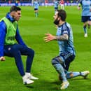 Na snímke Tigran Barseghjan (Slovan) sa teší z gólu. 