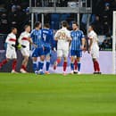 Na snímke hráči VfB Stuttgart oslavujú gól počas zápasu 7. kola ligovej fázy Ligy majstrov vo futbale ŠK Slovan Bratislava - VfB Stuttgart. 