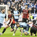 Kyriakos Savvidis (Slovan), Jakub Paur (Trnava), Guram Kašia (Slovan) a Miloš Kratochvíl (Trnava) počas stretnutia 2. kola nadstavbovej časti Niké ligy skupiny o titul ŠK Slovan Bratislava - FC Spartak Trnava