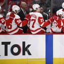 Hráči Detroit Red Wings oslavujú gól