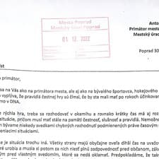 Otvorený list adresovaný primátorovi mesta Poprad Antonovi Dankovi.