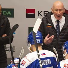Na snímke zľava asistent trénera Ján Pardavý a tréner slovenskej hokejovej reprezentácie Craig Ramsay.