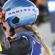 Američanka Mikaela Shiffrinová a jej radosť v cieli počas pretekov v Jasnej.
