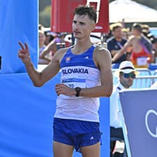 Slovenský chodec Dominik Černý v cieli chôdze mužov na 20 km.