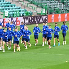 Na snímke futbalisti ŠK Slovan Bratislava počas tréningu pred stredajším zápasom 1. kola ligovej fázy Ligy majstrov proti Celtic FC.