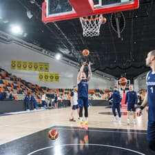 Na snímke tréning slovenskej basketbalovej reprezentácie mužov pred záverečnými dvoma zápasmi v C-skupine kvalifkácie ME2005 v Bratislave.