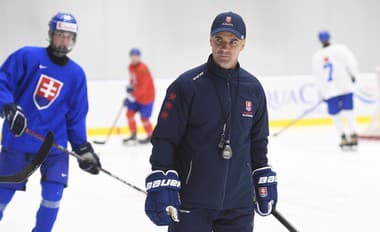 Na snímke tréner Ivan Feneš počas tréningu slovenskej hokejovej reprezentácie do 20 rokov. 