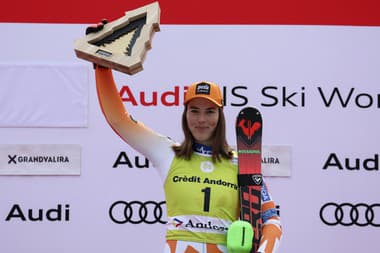 Petra Vlhová po víťazstve v Soldeu v slalome.