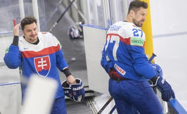 Slovenskí hokejisti a realizačný tím absolvovali na MS v Rige spoločné fotenie.