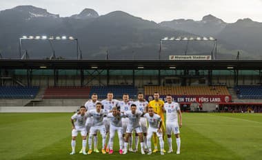 Slovenská futbalová reprezentácia pred zápasom v Lichtenštajnsku.