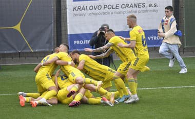 Na snímke futbalisti Košíc sa tešia po strelení gólu.