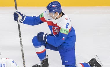 Na snímke slovenský hokejista Martin Chromiak sa teší po strelení úvodného gólu.