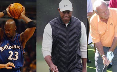 Trojica najlepšie zarábajúcich športovcov histórie. Zľava Michael Jordan, Tiger Woods a Arnold Palmer.