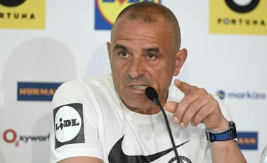 Na snímke tréner slovenskej futbalovej reprezentácie Francesco Calzona počas brífingu.
